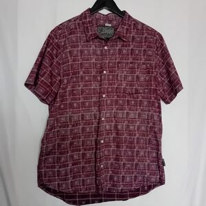 Men's Burgundy Southwestern Style Patterned Short Sleeve Shirt